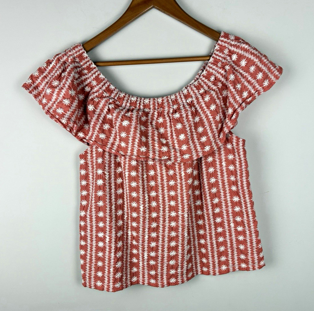 Umgee M Rust Floral Embroidered Blouse Boho Fall Cottagecore Romantic Top